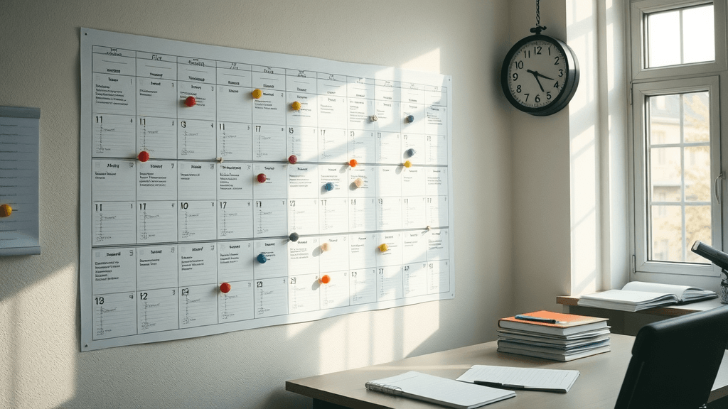 organized calendar showing divorce preparation timeline