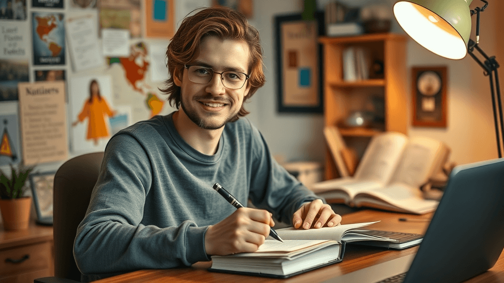 Rebuilding your life after divorce - Hopeful adult writing in journal with vision board in background