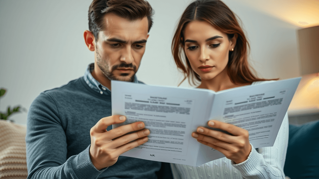 Serious couple reviewing divorce paperwork together, highlighting divorce questions answered in the process