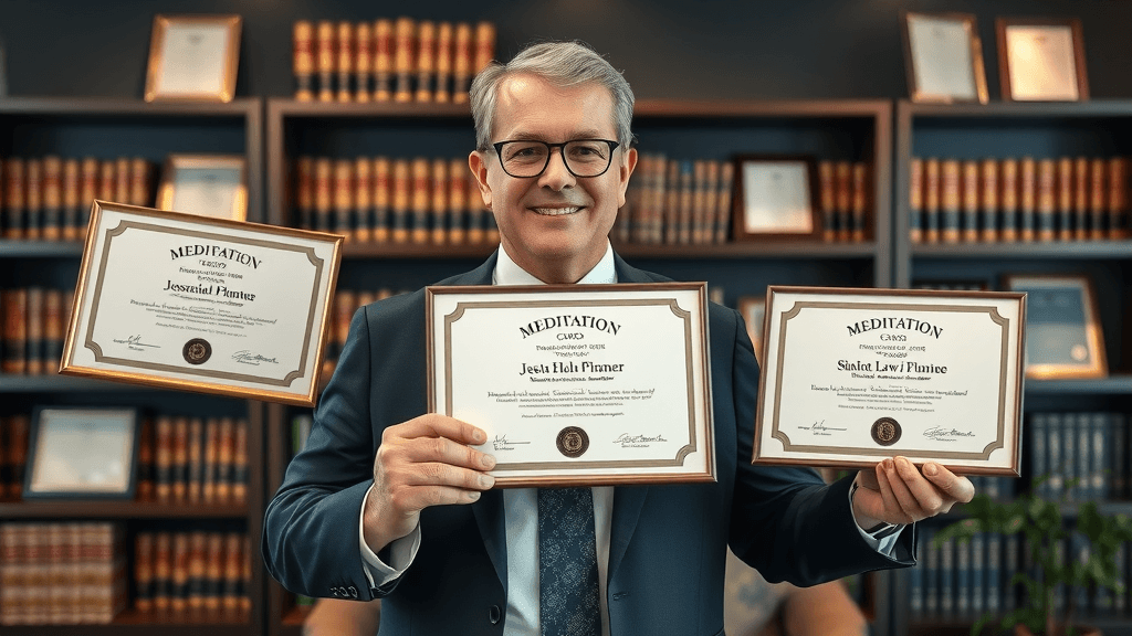 Divorce mediation professional presenting credentials in office