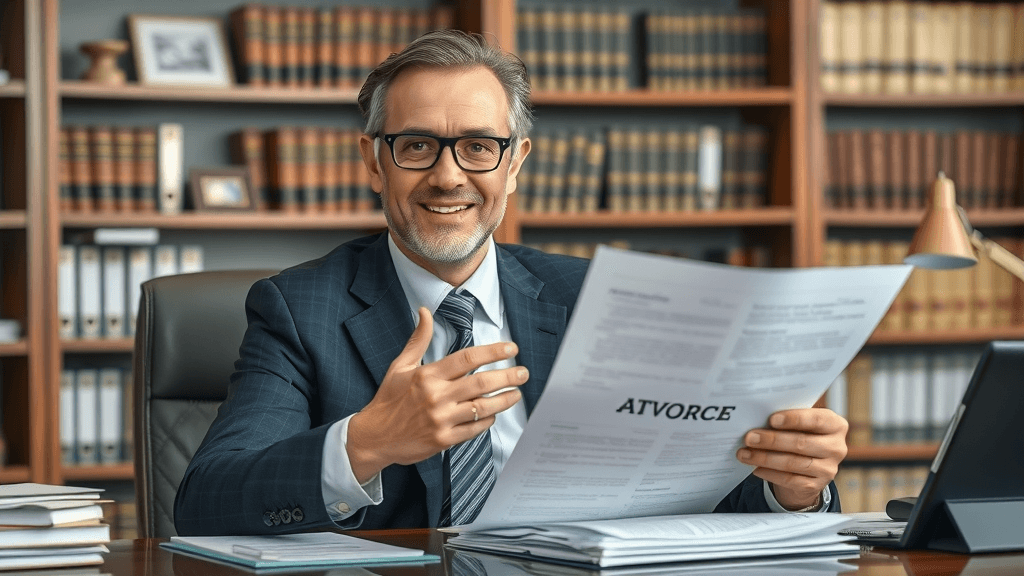 Divorce questions answered by a professional attorney reviewing divorce paperwork in a modern law office