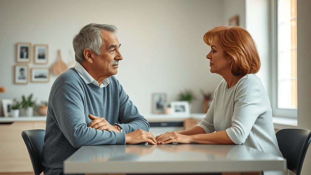 divorce without court amicable couple at kitchen table, discussing divorce settlement